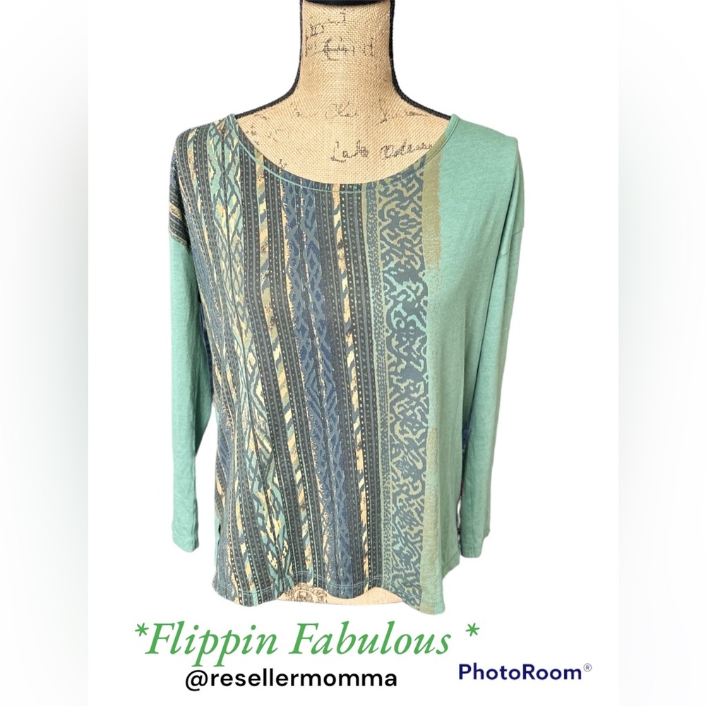 Peruvian Connection Green and Blue Long Sleeve Top